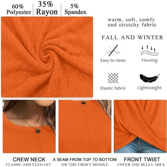 Front Twist Detail Tunic Top - Cozy Long Sleeve Sweater for Leggings - Picture 4 of 6